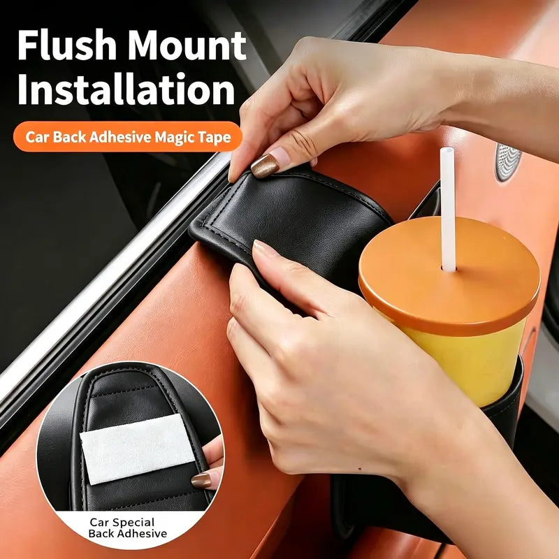 Leather Car Door Storage Pocket - Double-Layer Organizer with Flannel Lining & Residue-Free Adhesive for Sedans, SUVs & Trucks