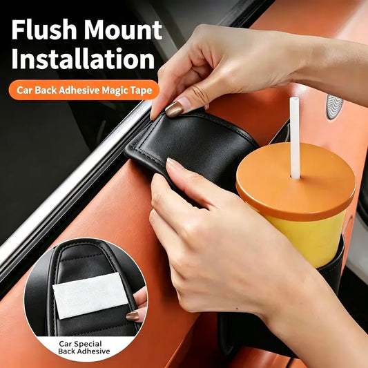Leather Car Door Storage Pocket - Double-Layer Organizer with Flannel Lining & Residue-Free Adhesive for Sedans, SUVs & Trucks