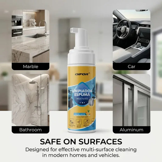 QIFOR Multi-Purpose Foam Cleaner – Heavy-Duty Grease & Stain Remover, No-Scrub Foaming Action, Lemon Scent | Safe for Car, Kitchen, Marble, Bathroom, Aluminum