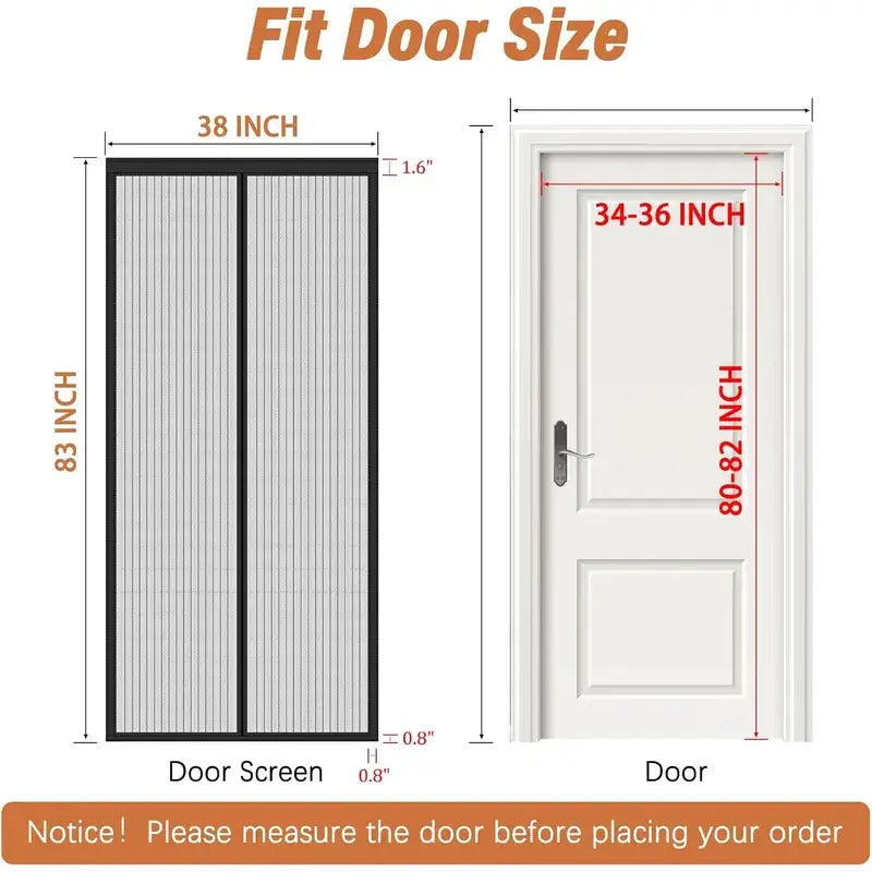 Mesh Mosquito Screen Door Curtain for Sliding Screen Doors, 72"x80" - 34 Pieces Magnets, Self-Adhesive Hook Tape, Hands-Free Easy Passage, Breathable, Portable, Easy to Clean for Balcony, Bedroom, Children's Room