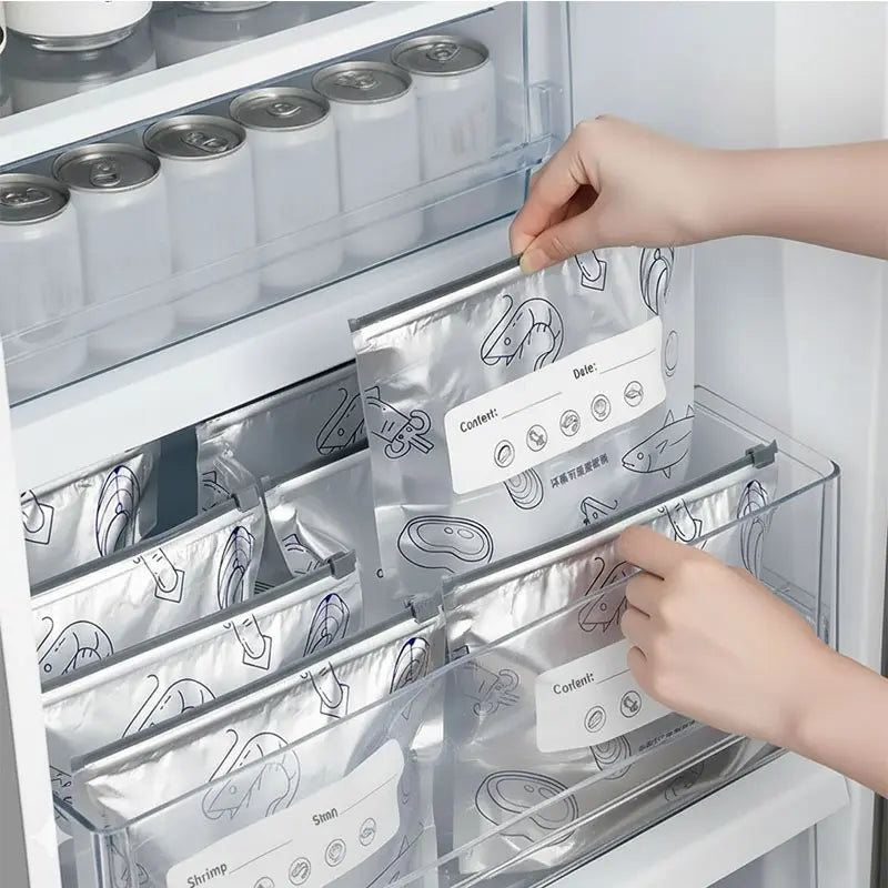 Reusable Aluminum Foil Food Storage Bags with Zipper Lock & Labels – Freezer Safe, Stand-Up Design
