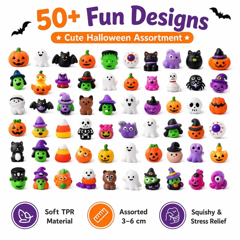Halloween Mochi Squishies - Mini Spooky Party Favors, Trick-or-Treat Bag Fillers & Classroom Prizes