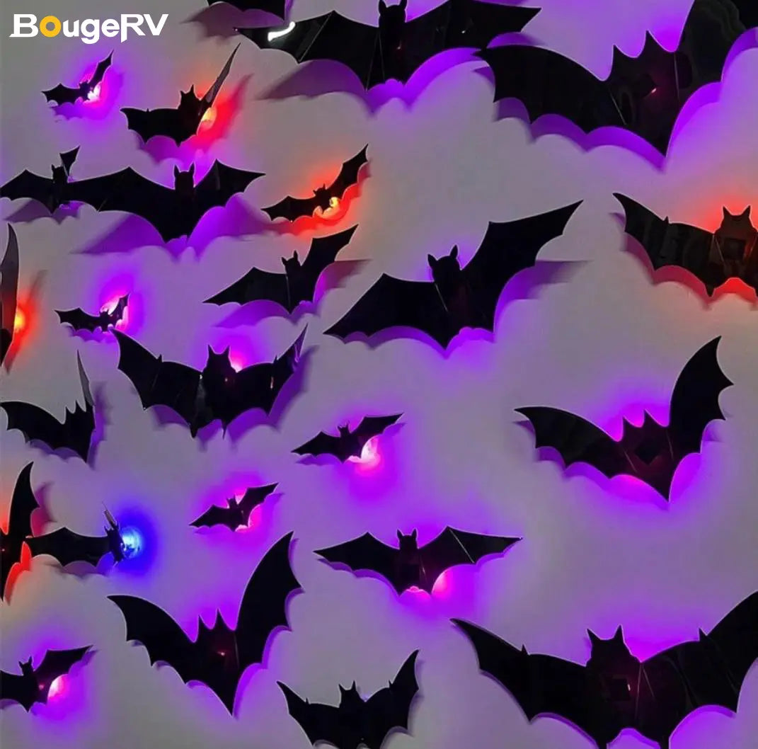BougeRVBat Light Design 12pcs/24pcs Set Spooky Ornaments for Home Party Festival Halloween Easy Install Wall Stickers Smooth Application - Decorative