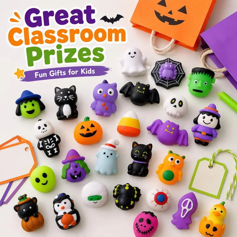 Halloween Mochi Squishies - Mini Spooky Party Favors, Trick-or-Treat Bag Fillers & Classroom Prizes
