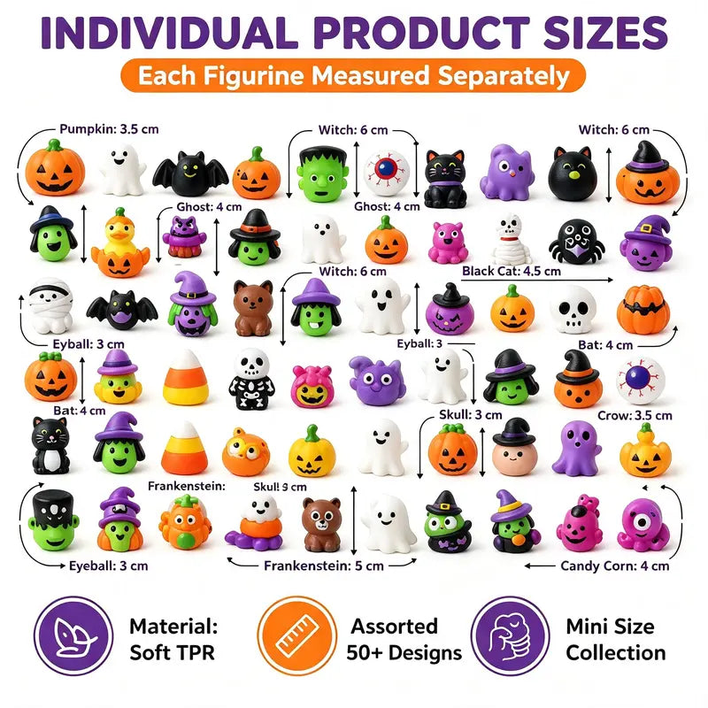 Halloween Mochi Squishies - Mini Spooky Party Favors, Trick-or-Treat Bag Fillers & Classroom Prizes