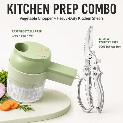 Kitchen Prep Combo - Vegetable Chopper and Heavy-Duty Kitchen Shears