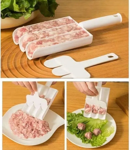 4-in-1 Meatball Maker Set – Quad Baller Mold with Cutting Spade for Meatballs, Fish Balls & Burger Patties