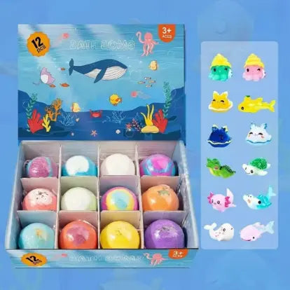 Kids Bath Bombs with Surprise Sea Animal Toys Inside — 12 Pack