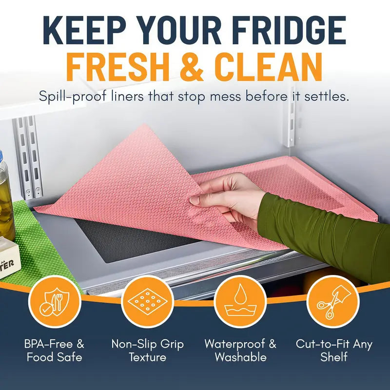 LMMAKE 12PCS Refrigerator Liner Mats - Trimmable Non-Slip Waterproof Fridge Shelf Liners