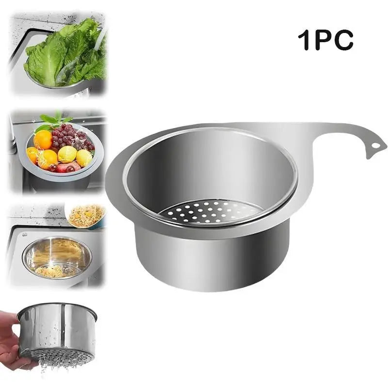 Stainless Steel Sink Strainer Basket with Integrated Hook – Multifunctional Drain Filter