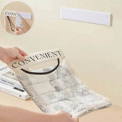 Wall-Mounted Mesh Storage Net Bag - Hangable Kitchen Trash Bag Holder & Space-Saving Home Organizer