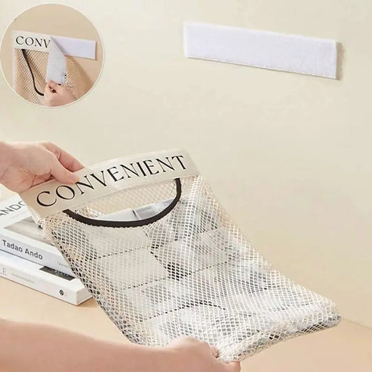 Wall-Mounted Mesh Storage Net Bag - Hangable Kitchen Trash Bag Holder & Space-Saving Home Organizer