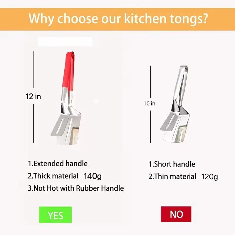 12-inch thickened stainless steel grill tongs with silicone handle