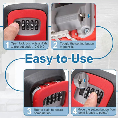 Wall Mount Key Lock Box - 4-Digit Combination Lockbox, Resettable Code, Waterproof Outdoor Key Safe for Home, Office & Garage