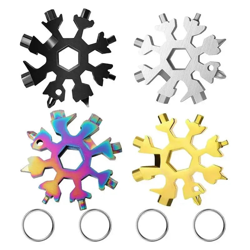 18-in-1 Snowflake Multi-Tool – Stainless Steel Wrench, Screwdriver & Bottle Opener for Outdoor Survival