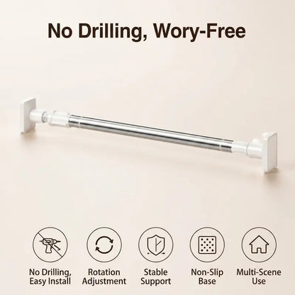 Adjustable Tension Curtain Rod - No-Drill Telescoping Spring Pole for Closet, Bathroom & Window Frame