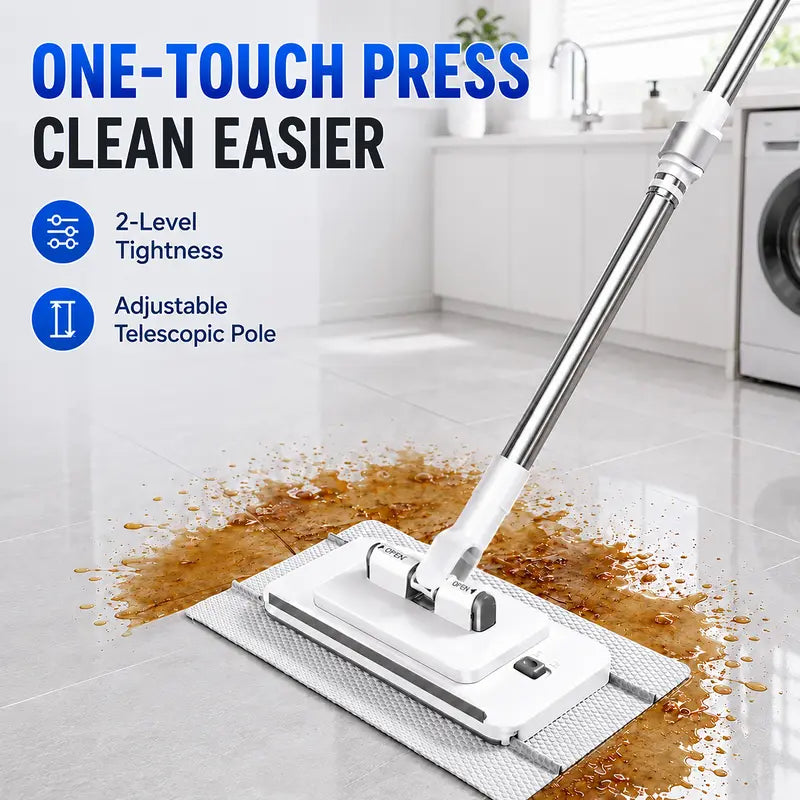 Slim Lightweight Flat Floor Mop - 1-Touch Press, 360° Swivel, Microfiber Wet & Dry Cleaning