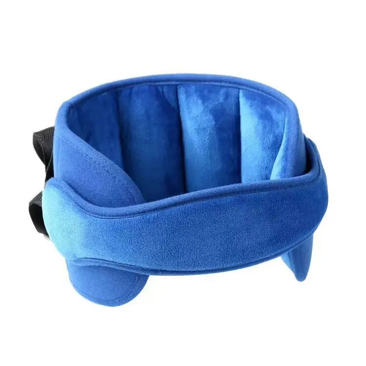 Kids Car Seat Head Support Strap, Soft Plush Adjustable Nap Support Band with Padded Side Cushions, Portable Travel Headrest Accessory for Toddlers and Children, Blue Pink Gray