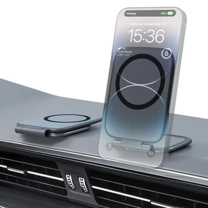 Magnetic Car Phone Mount – N52 Dual Magnet, 360° Rotation, Foldable Dashboard Holder for iPhone & All Phones