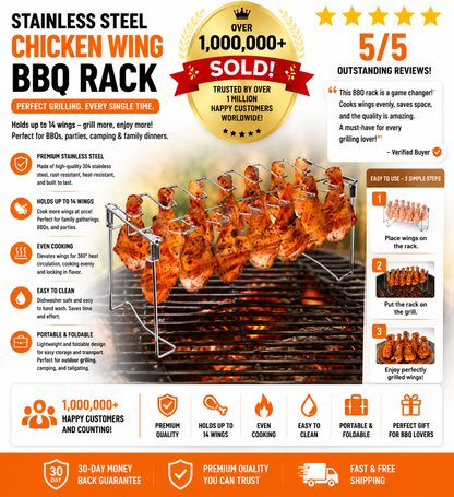 Metal Chicken Drumstick Rack, Multi-Grid Non-Stick Grill Rack, Dishwasher-Safe BBQ Accessory for Camping and Outdoor Cooking