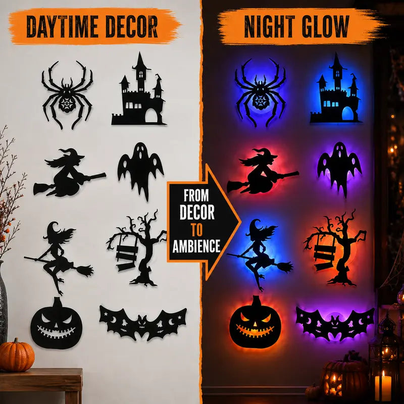 Halloween LED Silhouette Wall Light Stickers - Peel & Stick Battery Powered