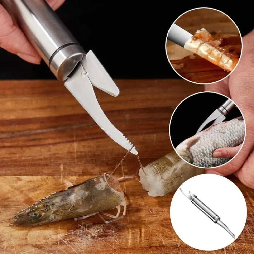 2PCS Stainless Steel 5-In-1 Seafood Utensils Set Shrimp Deveiner Peeler Fish Scale Remover Duck Intestine Cutter Kitchen Blade Multi-use Home Cooking Seafood Cleaning Sturdy Stainless Steel Kitchen Gadget For Daily Household Seafood Prep Tool