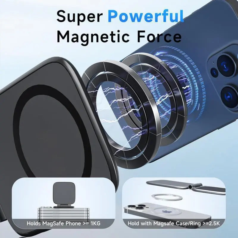 Magnetic Car Phone Mount – N52 Dual Magnet, 360° Rotation, Foldable Dashboard Holder for iPhone & All Phones