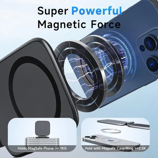 Magnetic Car Phone Mount – N52 Dual Magnet, 360° Rotation, Foldable Dashboard Holder for iPhone & All Phones