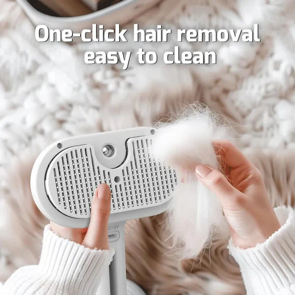 3-in-1 Steam Pet Grooming Brush – Self-Cleaning, Anti-Static Mist, Bionic Anti-Scratch Pins | Dogs & Cats (White)