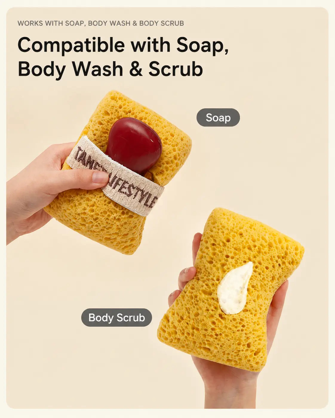 Soft Bath Sponge with Soap Pocket, Quick Foaming Shower Scrub Sponge for Smooth Skin & Daily Body Cleaning