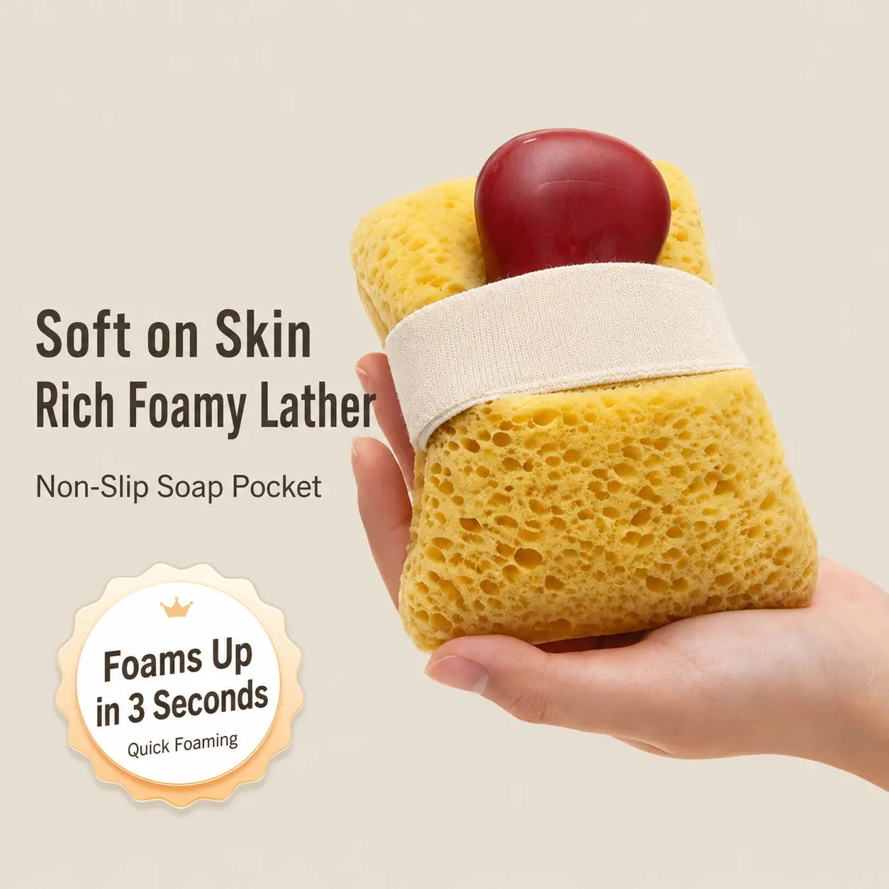 Soft Bath Sponge with Soap Pocket, Quick Foaming Shower Scrub Sponge for Smooth Skin & Daily Body Cleaning