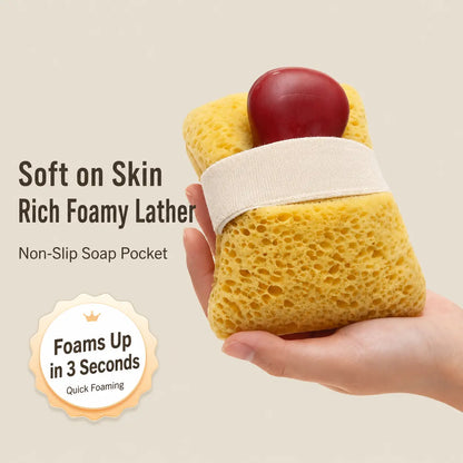 Soft Bath Sponge with Soap Pocket, Quick Foaming Shower Scrub Sponge for Smooth Skin & Daily Body Cleaning