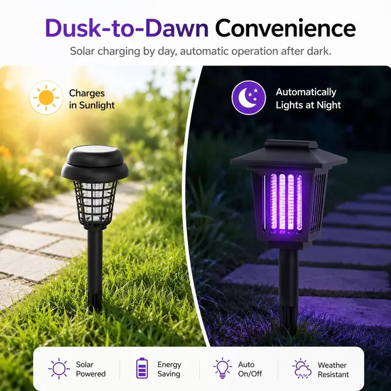Solar Mosquito Zapper Garden Light – 2-in-1 UV Bug Killer + Pathway Lamp | IP65 Waterproof, Auto Dusk-to-Dawn