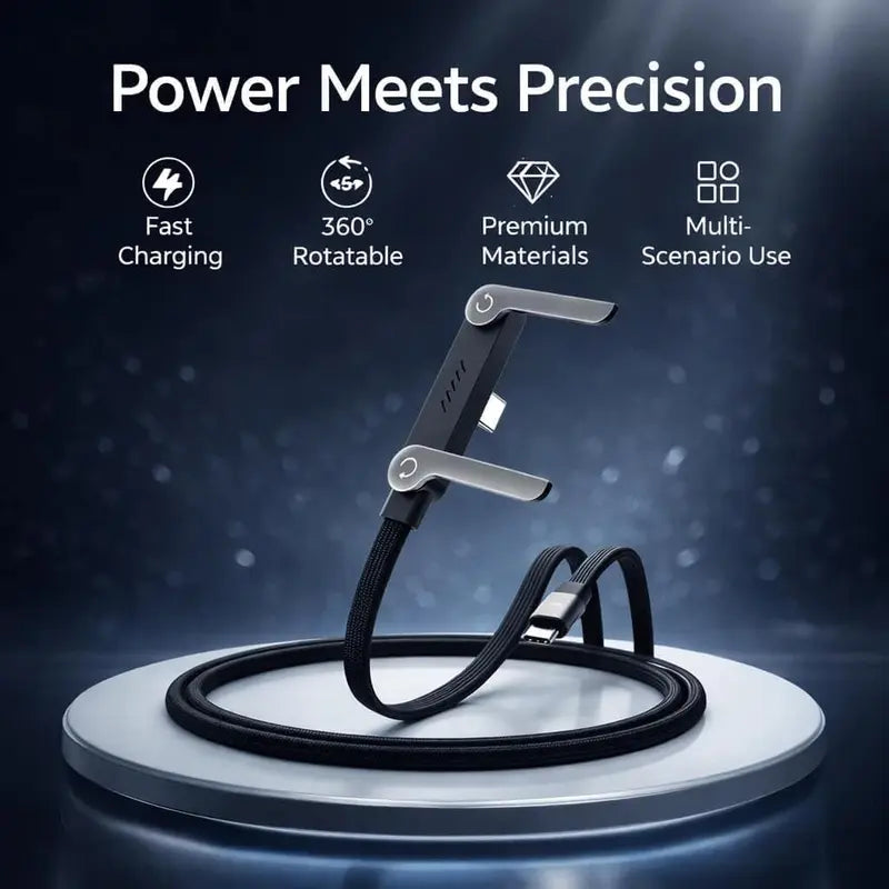 Invisible Stand Type-C Charger Cable – 240W Super Fast Charging 2-in-1 Charging Cord & Foldable Phone Holder for Gaming, Office, Car Travel, Black