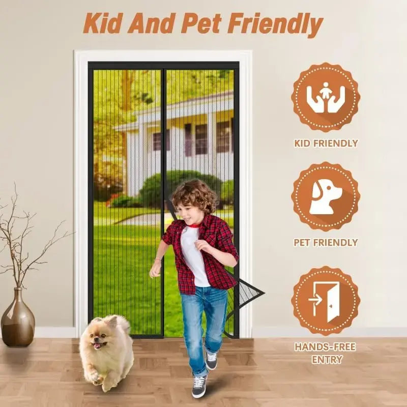 Mesh Mosquito Screen Door Curtain for Sliding Screen Doors, 72"x80" - 34 Pieces Magnets, Self-Adhesive Hook Tape, Hands-Free Easy Passage, Breathable, Portable, Easy to Clean for Balcony, Bedroom, Children's Room
