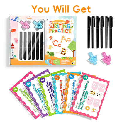 TIMETOME Magic Grooved Writing Practice Books for Kids 6-Book Set