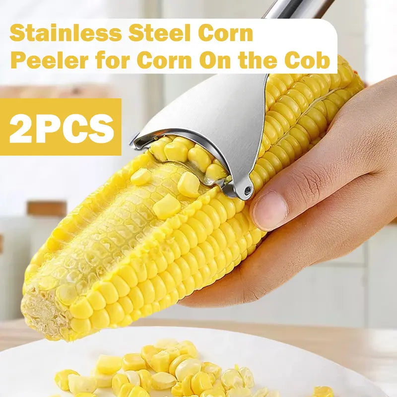 Stainless Steel Corn Peeler & Kernel Stripper 2-Pack – Ergonomic Corn Cob Thresher for Fast, Easy Kernel Removal