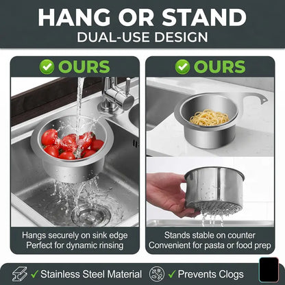 Stainless Steel Sink Strainer Basket with Integrated Hook – Multifunctional Drain Filter