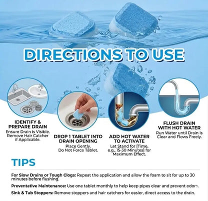 Drain Cleaner for Home Use Drain Cleaning Effervescent Tablets 12 Pack - Deep Cleaning Foaming Tabs for Kitchen Sink, Bathroom Shower, Tub & Pipe Deodorizer, Fast Clog Remover
