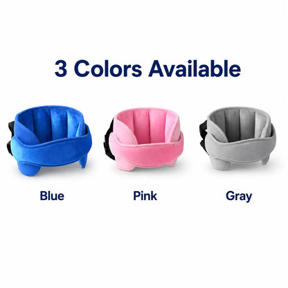 Kids Car Seat Head Support Strap, Soft Plush Adjustable Nap Support Band with Padded Side Cushions, Portable Travel Headrest Accessory for Toddlers and Children, Blue Pink Gray
