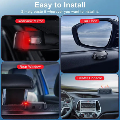 Fake car alarm light installation locations including rearview mirror and dashboard