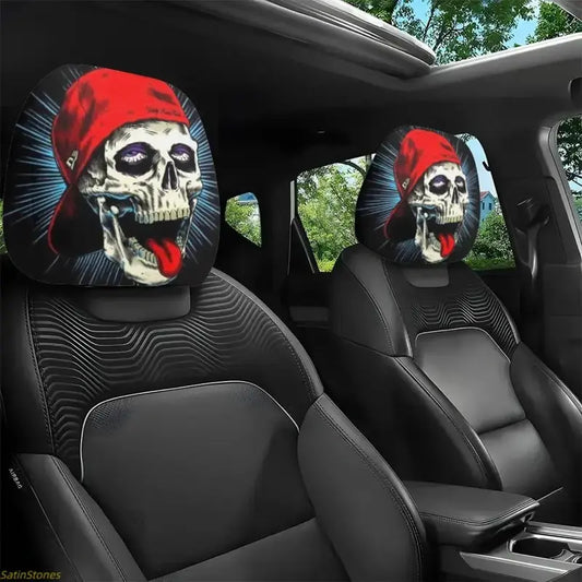 2 Pcs Red Devil's Eye Car Headrest Covers – Gothic Style, Washable