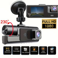 Full HD 1080P triple-lens dash camera with 170-degree wide angle and loop recording