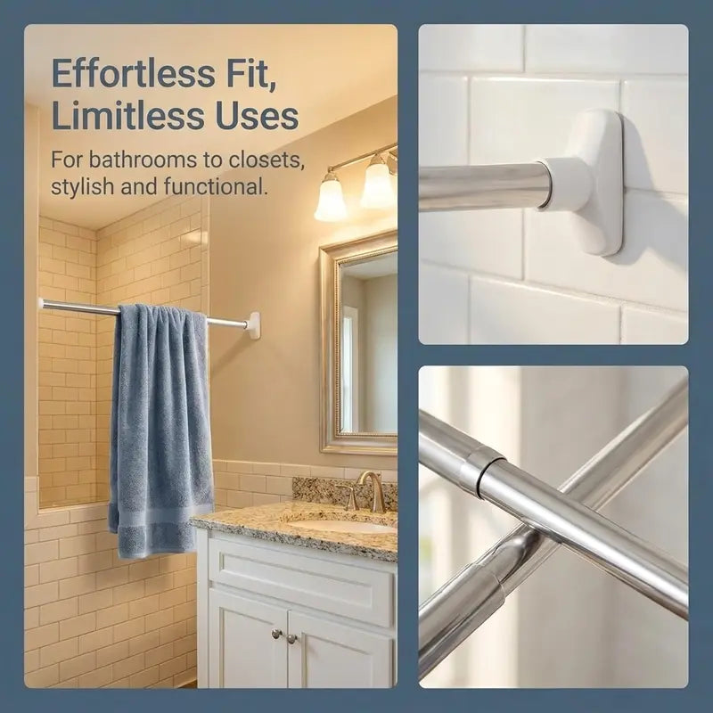 Adjustable Tension Curtain Rod - No-Drill Telescoping Spring Pole for Closet, Bathroom & Window Frame