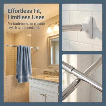 Adjustable Tension Curtain Rod - No-Drill Telescoping Spring Pole for Closet, Bathroom & Window Frame