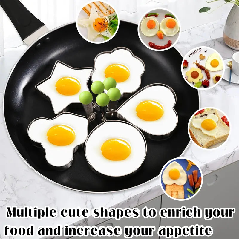 Stainless Steel Fried Egg Mold Rings 5-Piece Set with Anti-Scald Handle