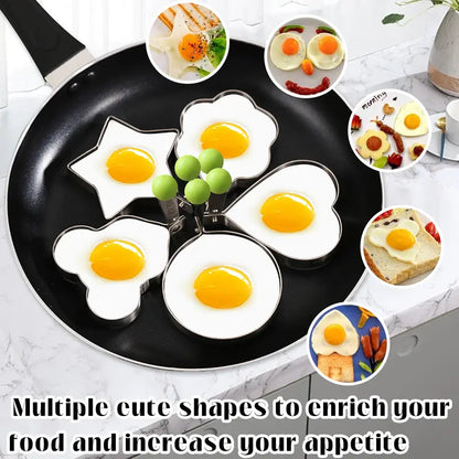 Stainless Steel Fried Egg Mold Rings 5-Piece Set with Anti-Scald Handle