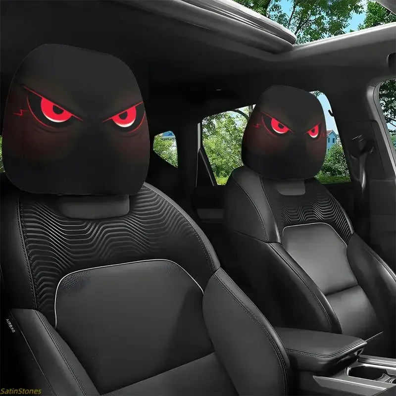 2 Pcs Red Devil's Eye Car Headrest Covers – Gothic Style, Washable