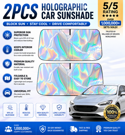 2PCS Holographic Car Windshield Sunshade – Foldable 99% UV Block, Triple-Layer Heat Shield | Universal Fit Sedan SUV Truck