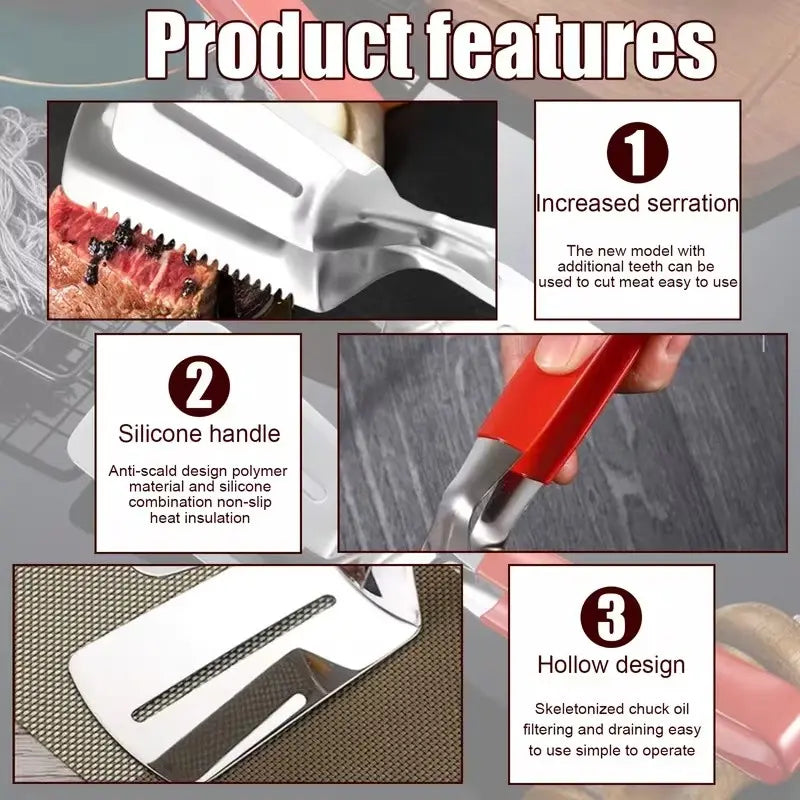 Serrated stainless steel grill tongs with non-slip silicone grip